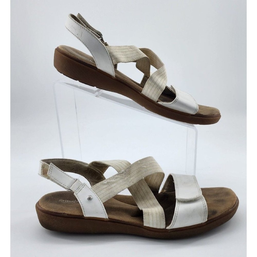 Grasshoppers Women's Leah 2-Strap Canvas Sandals EH60401 White/Tan Size 8.5W